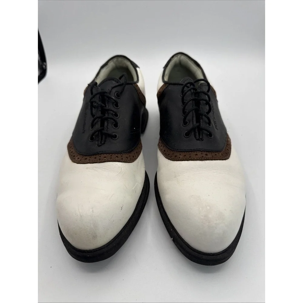 Knight Diamond Men's Golf Shoes Size 10 White Brown Leather Spiked